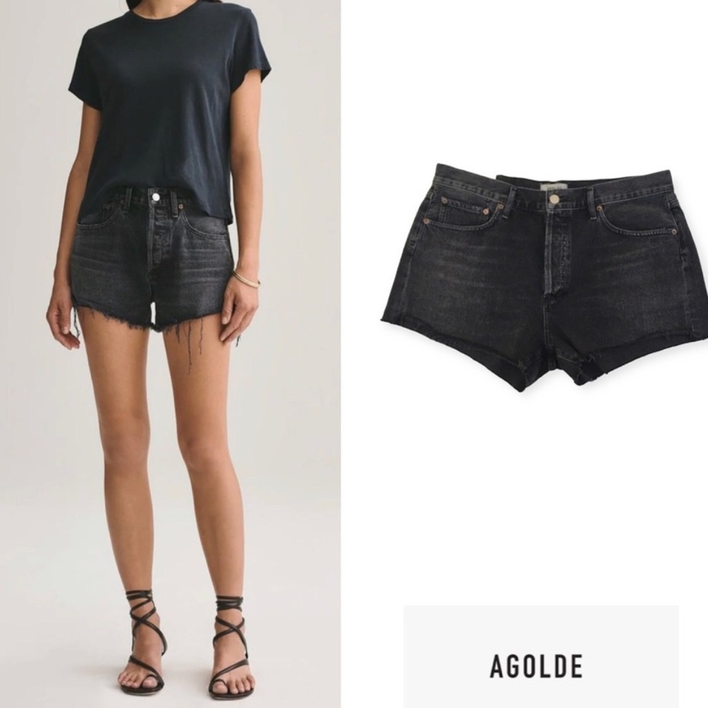 Agolde Parker Vintage Cut Off Shorts Black Crash